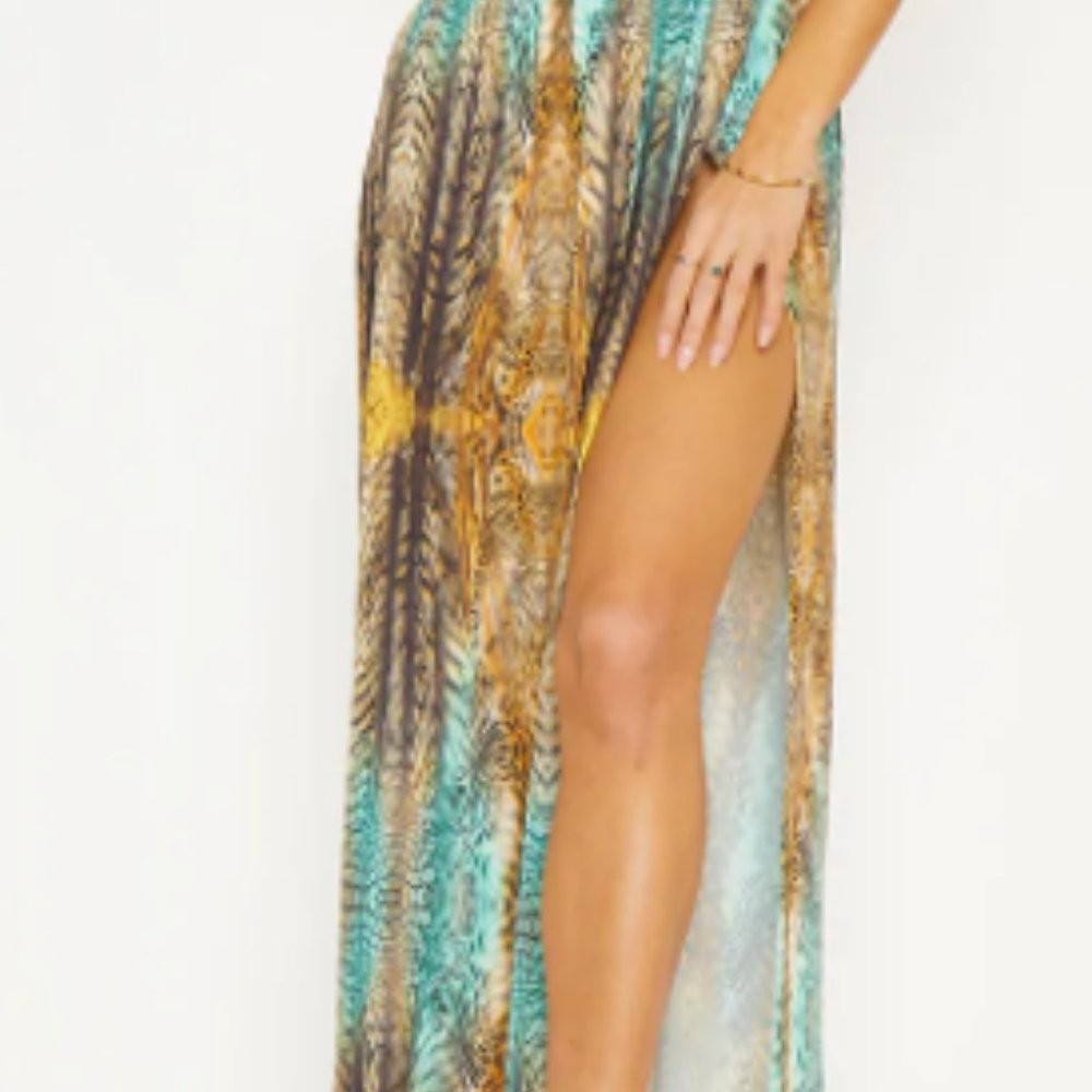 NWT- MULTI TIGER PRINT CROSS OVER HALTERNECK MAXI DRESS/COVER UP - Picture 14 of 16